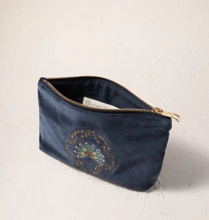 Elizabeth Scarlett Mini Pouch Botanical Peacock Velvet Indigo