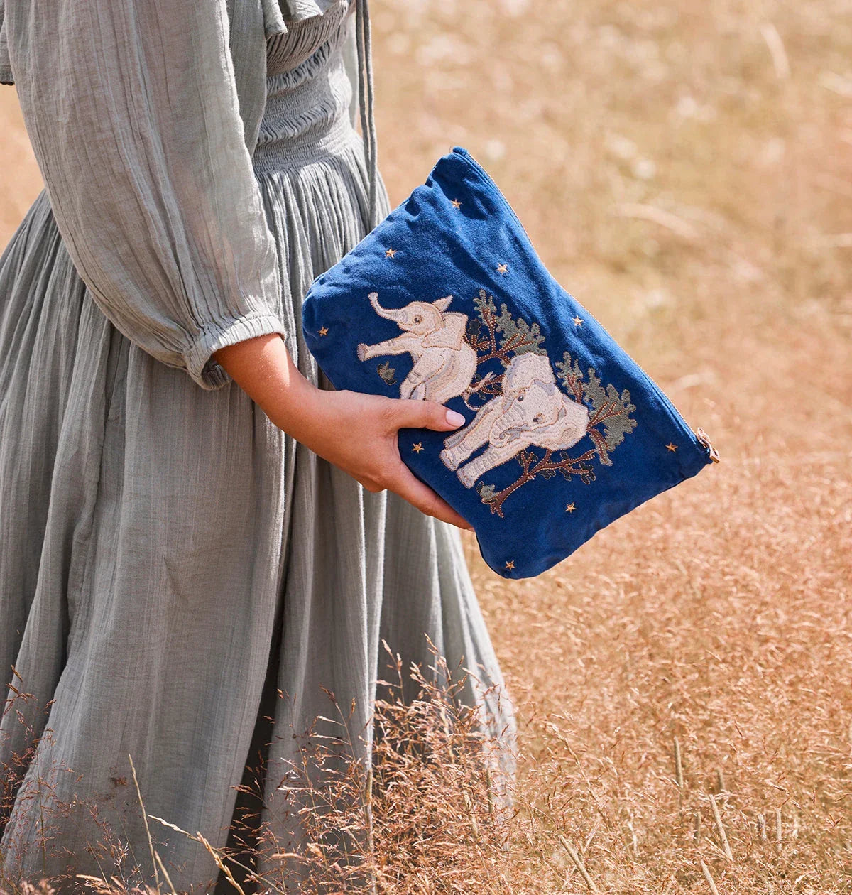 Elizabeth Scarlett Everyday Pouch Baby Elephant Conservation Velvet Cobalt