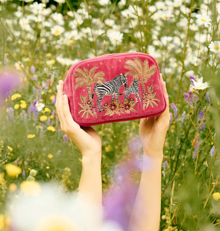 Elizabeth Scarlett Makeup Bag Botanical Zebra Velvet Peony