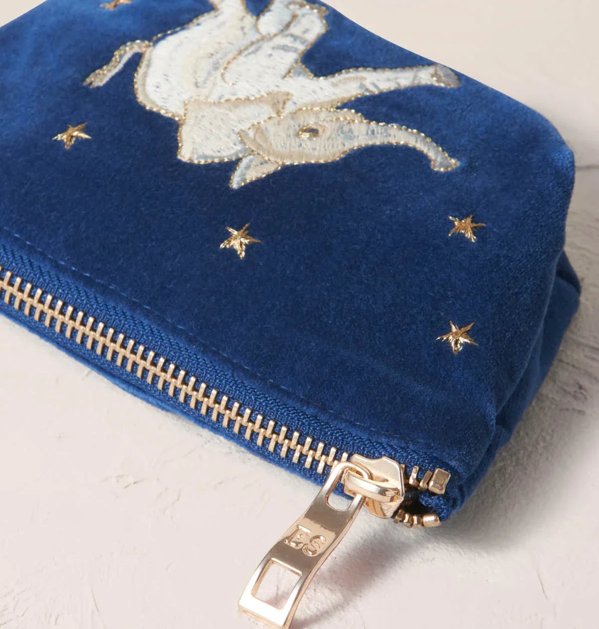 Elizabeth Scarlett Coin Purse Baby Elephant Conservation Velvet Cobalt