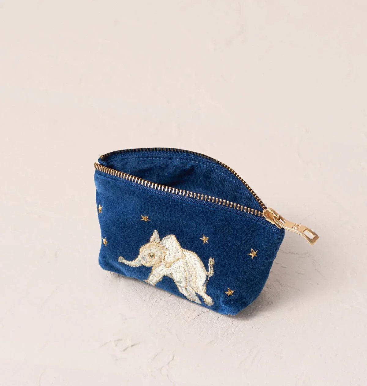 Elizabeth Scarlett Coin Purse Baby Elephant Conservation Velvet Cobalt