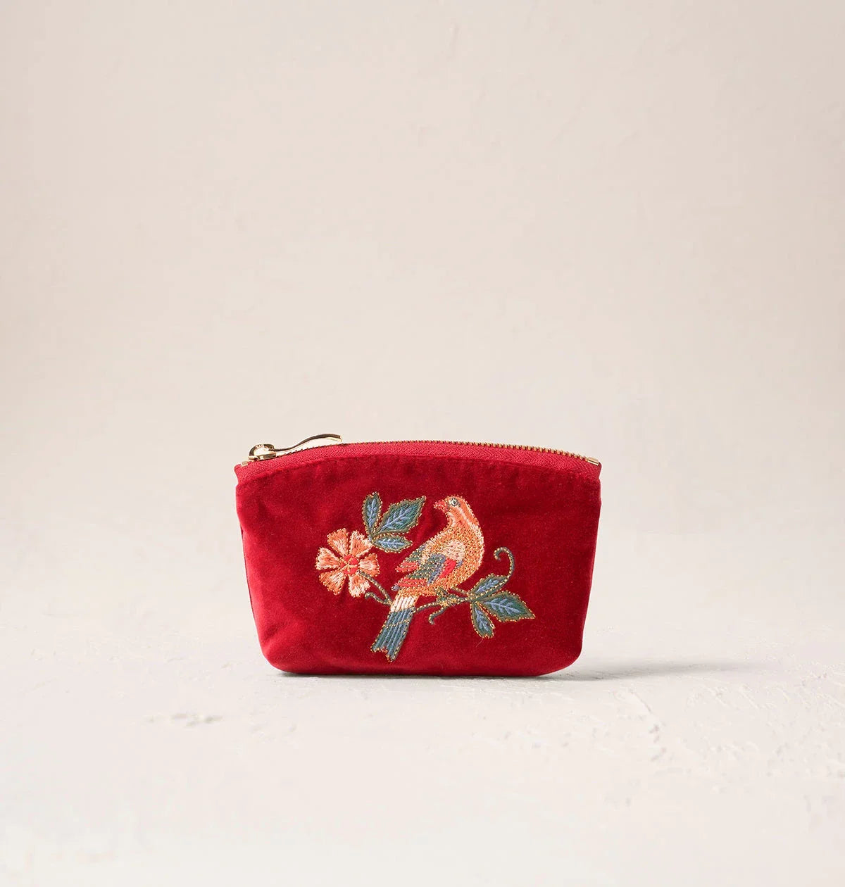 Elizabeth Scarlett Coin Purse Botanical Birds Velvet Rouge