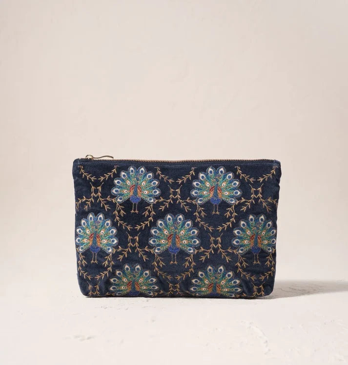Elizabeth Scarlett Everyday Pouch Botanical Peacock Velvet Indigo