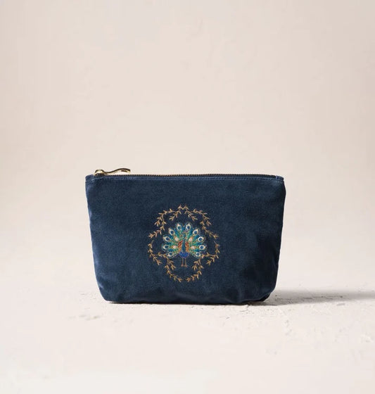 Elizabeth Scarlett Mini Pouch Botanical Peacock Velvet Indigo