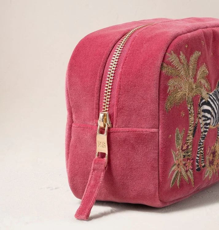 Elizabeth Scarlett Makeup Bag Botanical Zebra Velvet Peony