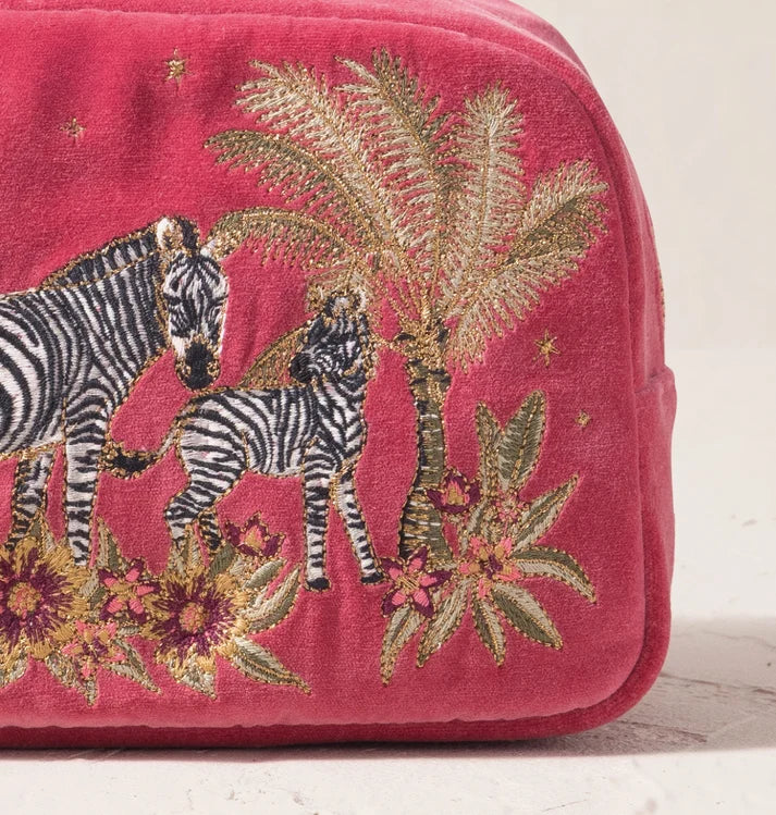 Elizabeth Scarlett Makeup Bag Botanical Zebra Velvet Peony