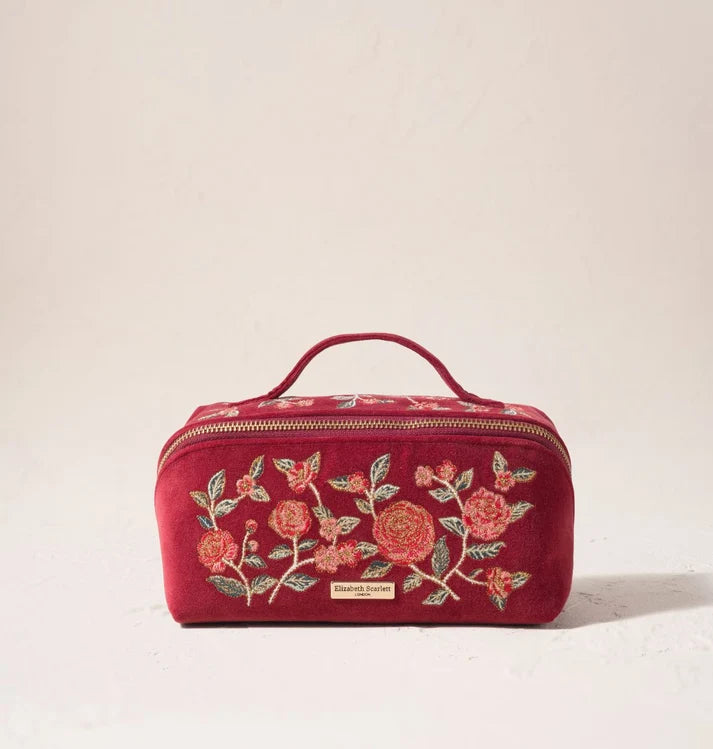 Elizabeth Scarlett Open Flat Makeup Bag Camellia Romance Velvet Cranberry
