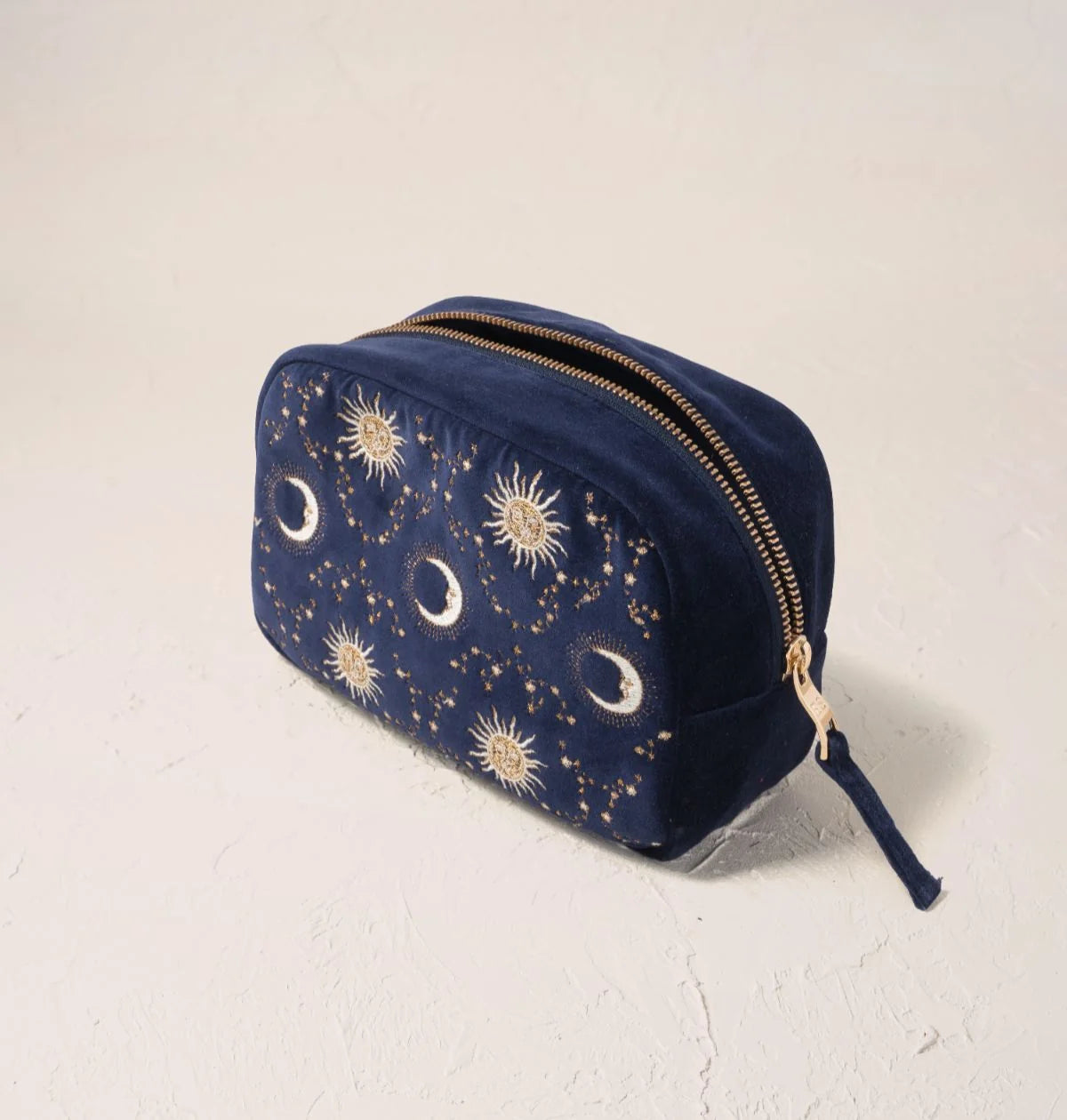 Elizabeth Scarlett Makeup Bag Celestial Sun & Moon Velvet Navy