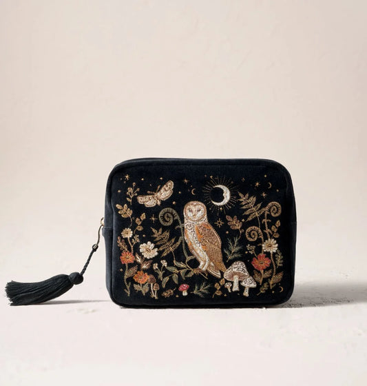 Elizabeth Scarlett Wash Bag Mystical Owl Velvet Charcoal