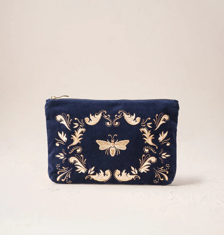 Elizabeth Scarlett Everyday Pouch Provencal Bee Velvet Navy