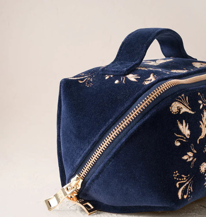 Elizabeth Scarlett Open Flat Makeup Bag Provencal Bee Velvet Navy