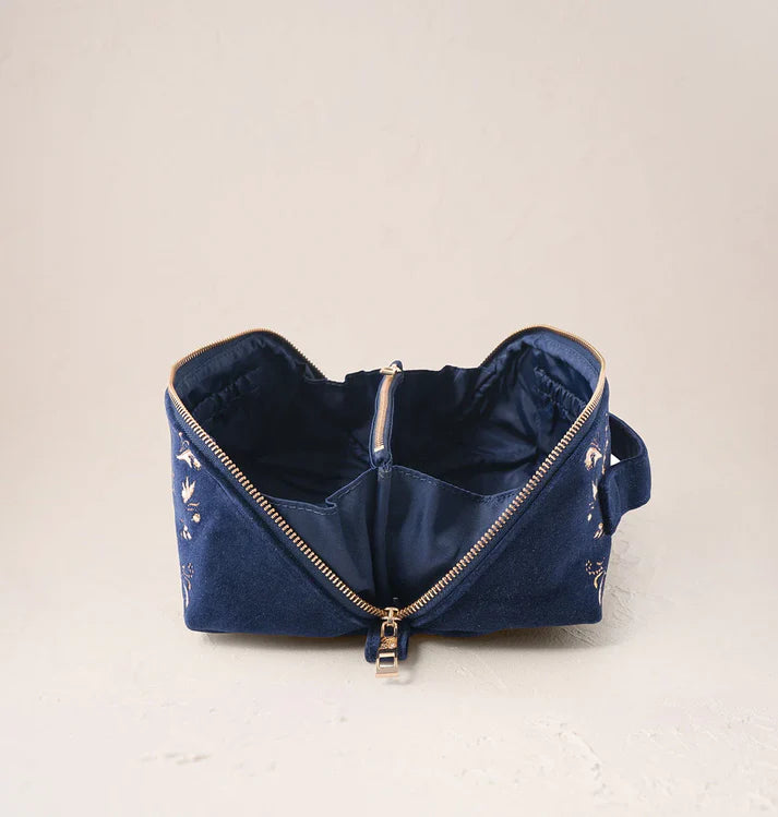 Elizabeth Scarlett Open Flat Makeup Bag Provencal Bee Velvet Navy