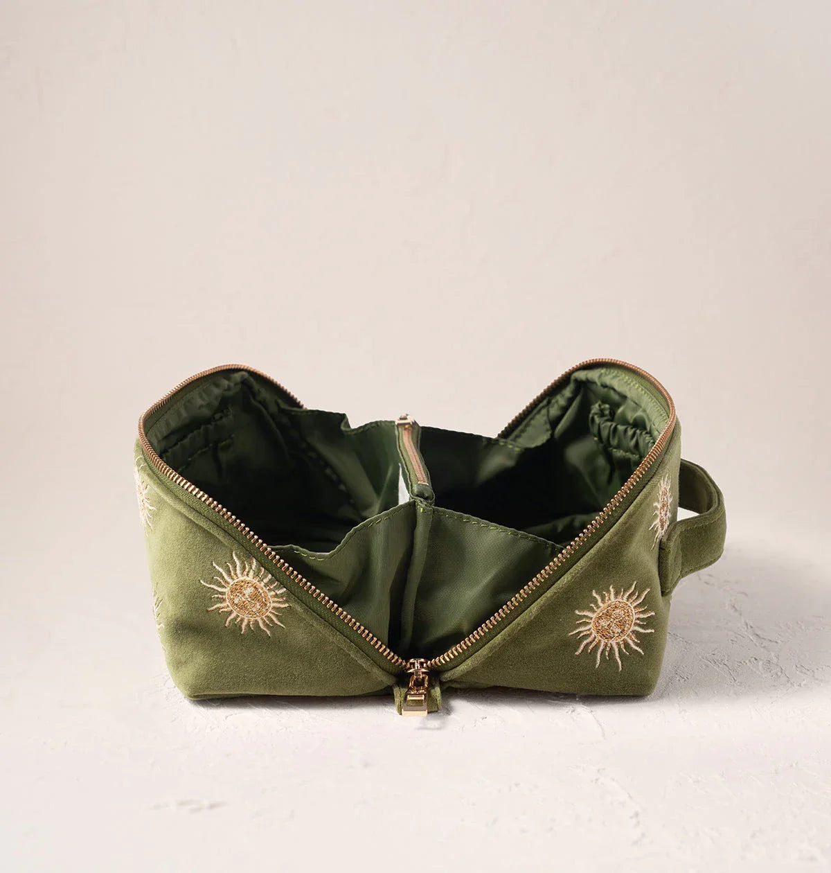 Elizabeth Scarlett Open Flat Makeup Bag Sun Goddess Velvet Fern Green