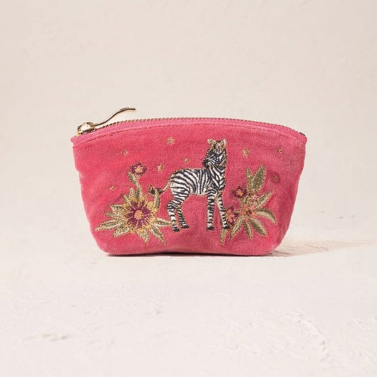Elizabeth Scarlett Coin Purse Botanical Zebra Velvet Peony