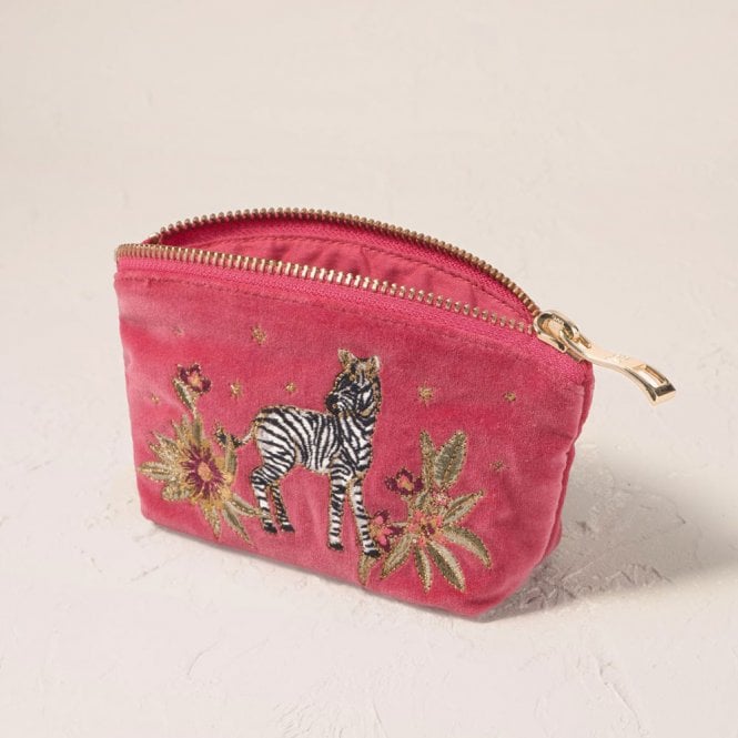 Elizabeth Scarlett Coin Purse Botanical Zebra Velvet Peony