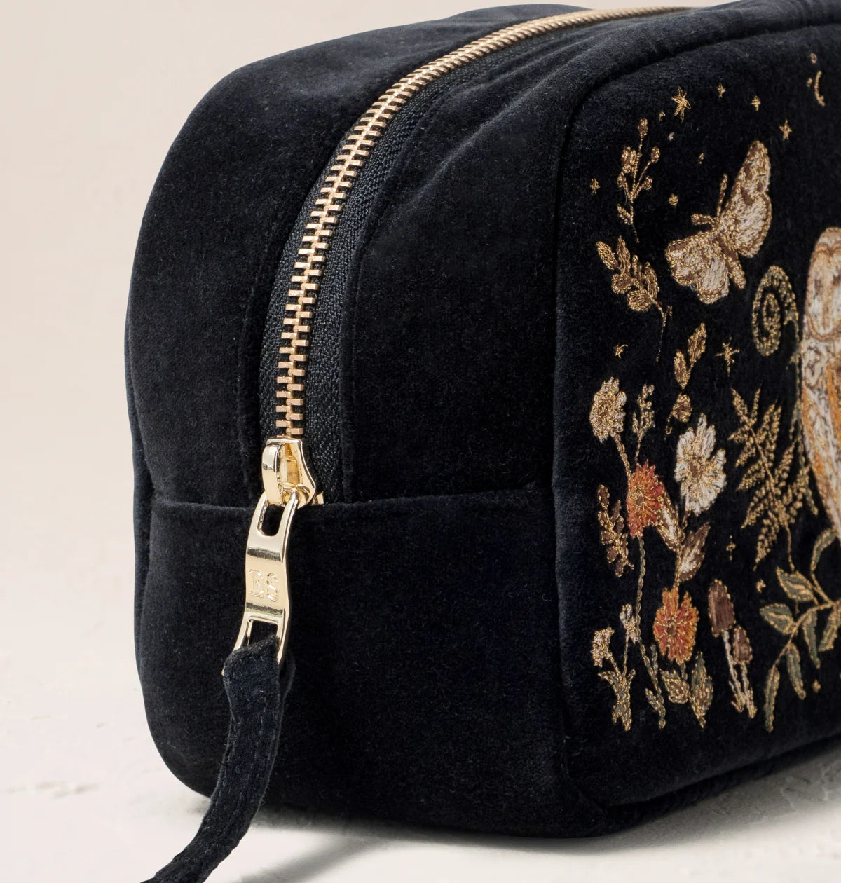 Elizabeth Scarlett Makeup Bag Mystical Owl Velvet Charcoal